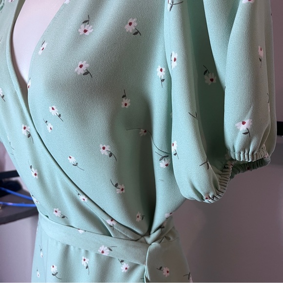 Lauren Conrad Boho Preppy Ditsy Floral Midi Ruffle Wrap Dress - Picture 11 of 16